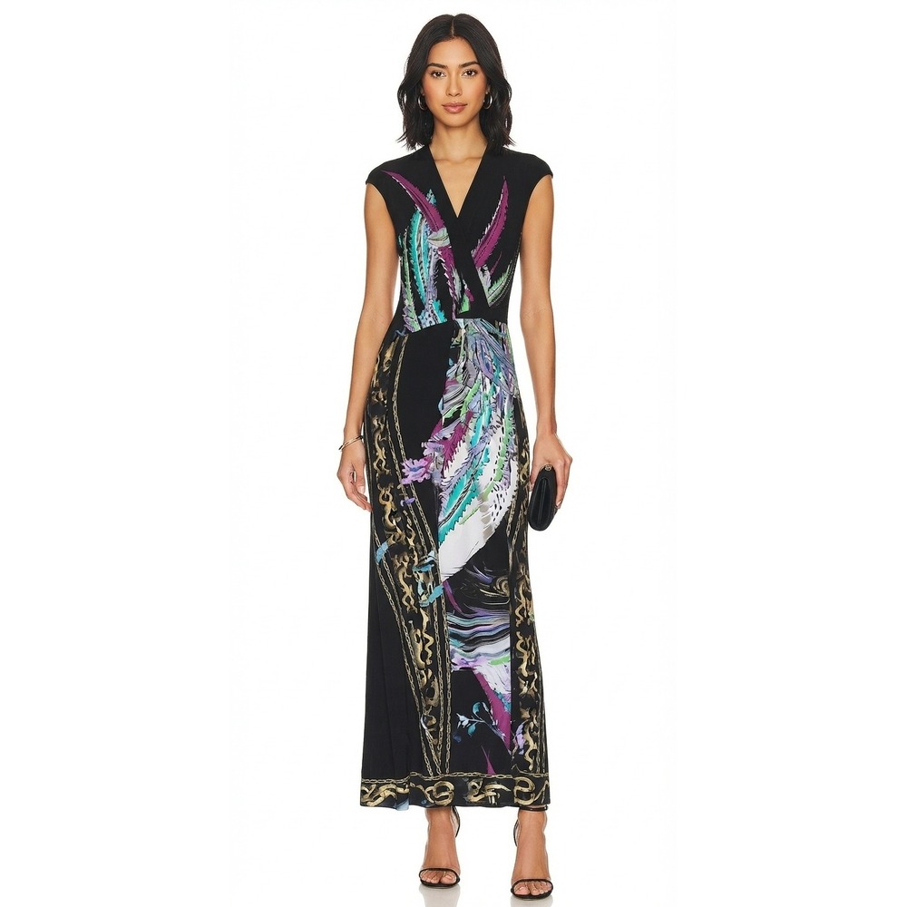 Roberto Cavalli Maxi Black Graphic Print V-Neck Sleeveless-42-US Size 6 (M)